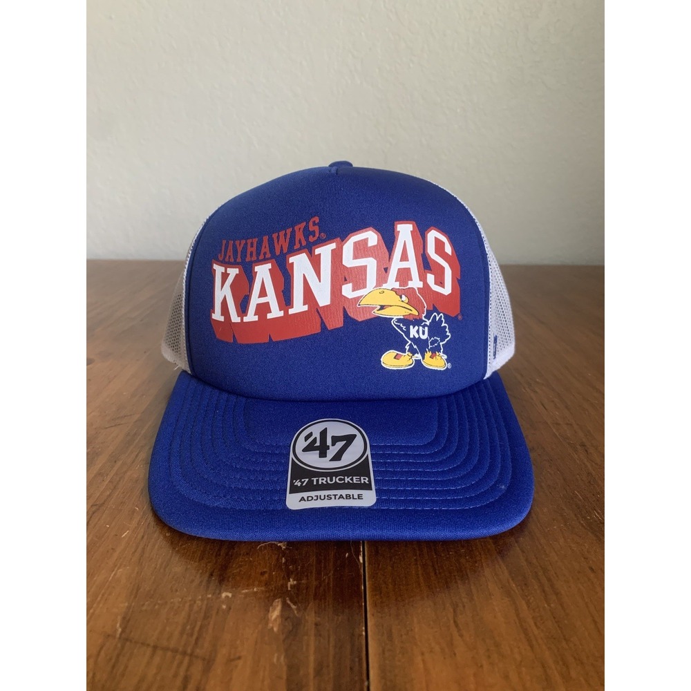 Kansas Jayhawks Retro Hat 47 Brand Trucker NEW Snapback Adjustable Cap Foam Mesh